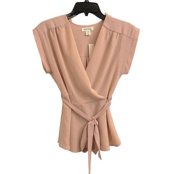 Monteau Womens Surplice Blouse Pink Tied V Neckline Barbie Core Size Small NWT - Picture 3 of 12
